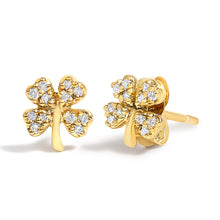 Load image into Gallery viewer, 10K Yellow Gold Diamond Accent 4 Leaf Clover Stud Earrings

