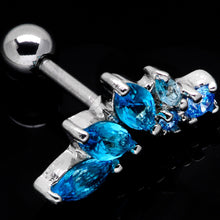 Load image into Gallery viewer, 16G 1/4 Aqua Gem Dewdrop Cluster Cartilage Tragus Earring
