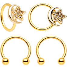 Load image into Gallery viewer, 16G 3/8 Gem Golden Night Sky Horseshoe BCR Captive Ring Set
