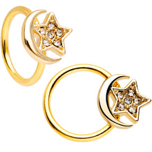 Load image into Gallery viewer, 16G 3/8 Gem Golden Night Sky Horseshoe BCR Captive Ring Set
