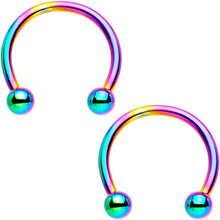 Load image into Gallery viewer, 16G 3/8 Rainbow Flower Power Horseshoe BCR Captive Ring Set
