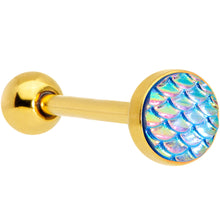 Load image into Gallery viewer, Gold PVD Aqua Mermaid Scale Barbell Tongue Ring
