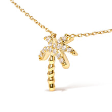 Load image into Gallery viewer, 10K Yellow Gold 1/10 Cttw Round Diamond Palm Tree 18" Inch Pendant Necklace (H-I Color, I1-I2 Clarity)
