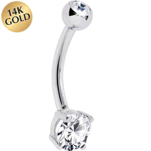 Load image into Gallery viewer, 16G Solid 14K White Gold Round Cubic Zirconia Belly Ring
