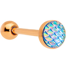 Load image into Gallery viewer, Rose Gold PVD Aqua Mermaid Scale Barbell Tongue Ring
