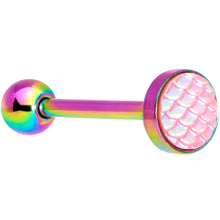 Load image into Gallery viewer, Rainbow PVD Pink Mermaid Scale Barbell Tongue Ring
