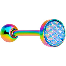 Load image into Gallery viewer, Rainbow PVD Aqua Mermaid Scale Barbell Tongue Ring
