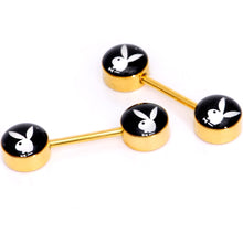 Load image into Gallery viewer, Licensed Playboy Bunny Gold Tone Barbell Nipple Ring Set
