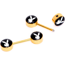 Load image into Gallery viewer, Licensed Playboy Bunny Gold Tone Barbell Nipple Ring Set
