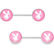 Load image into Gallery viewer, Licensed Pink White Playboy Bunny Barbell Nipple Ring Set
