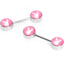 Load image into Gallery viewer, Licensed Pink White Playboy Bunny Barbell Nipple Ring Set
