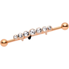 Load image into Gallery viewer, 14G Clear Gem Rose Gold IP Super Seven Industrial Barbell 38mm
