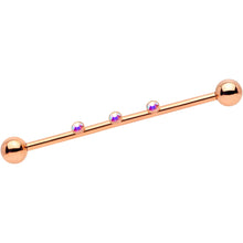Load image into Gallery viewer, 14G Aurora Gem Rose Gold IP Triplet Industrial Barbell 35mm
