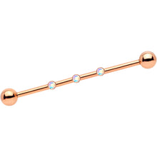 Load image into Gallery viewer, 14G Aurora Gem Rose Gold IP Triplet Industrial Barbell 35mm
