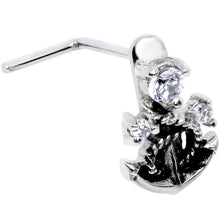 Load image into Gallery viewer, 20G 1/4 Clear CZ Gem Nautical Anchor Faux Hoop L Shape Nose Ring
