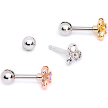 Load image into Gallery viewer, 16G 1/4 Aurora Gem Flower Cartilage Tragus Earring Set of 3
