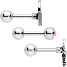 Load image into Gallery viewer, 16G 1/4 Pink Gem Lock and Key Cartilage Tragus Earring Set of 3
