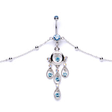 Load image into Gallery viewer, Aqua Gem Dancing Queen Chandelier Dangle Belly Ring Belly Chain

