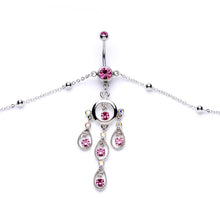 Load image into Gallery viewer, Pink Gem Dancing Queen Chandelier Dangle Belly Ring Belly Chain
