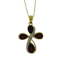 Load image into Gallery viewer, Garnet Diamond Cross Religious Pendant Sterling Silver
