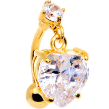Load image into Gallery viewer, Clear Gem Gold Tone Lovely Heart Top Mount Dangle Belly Ring
