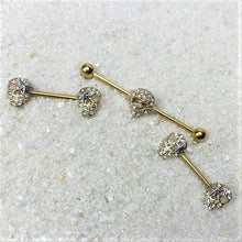 Load image into Gallery viewer, 14G 9/16 Clear Gem Gold Tone Star Skull Barbell Nipple Ring Set
