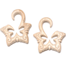 Load image into Gallery viewer, Organic Hand Carved Wood Lotus Flower Butterfly Hanger Plug Set 4mm to 10mm

