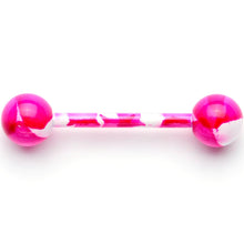 Load image into Gallery viewer, 14G 5/8 Pink White Camouflage Straight Barbell Tongue Ring
