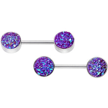 Load image into Gallery viewer, 14G 9/16 Purple Synthetic Druzy Paradise Barbell Nipple Ring Set
