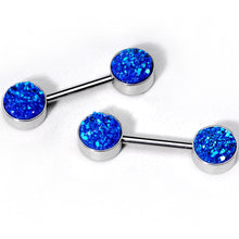 Load image into Gallery viewer, 14G 9/16 Blue Synthetic Druzy Bodacious Barbell Nipple Ring Set
