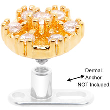 Load image into Gallery viewer, 14G Clear Gem Gold Tone Externally Threaded Dermal Anchor Top
