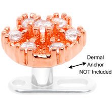 Load image into Gallery viewer, 14G Clear Gem Rose Flower Tone Externally Threaded Dermal Anchor Top
