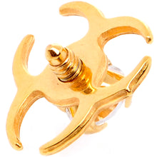 Load image into Gallery viewer, 14G Clear Gem Gold Tone Biohazard Dermal Anchor Top
