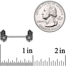 Load image into Gallery viewer, 14G 9/16 Clear Gem Hamsa Hand Barbell Nipple Ring Set
