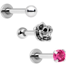 Load image into Gallery viewer, 16G 1/4 Pink Gem Rose Flower Cartilage Tragus Earring Set of 3

