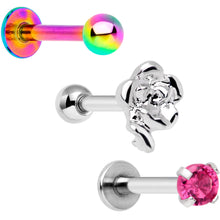 Load image into Gallery viewer, 16G 1/4 Pink Gem Rainbow Cartilage Tragus Earring Set of 3
