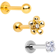 Load image into Gallery viewer, 16G 1/4 Clear Gem Gold Tone Daisy Flower Cartilage Tragus Set of 3
