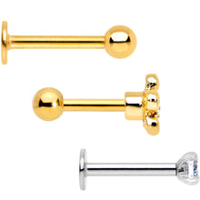 Load image into Gallery viewer, 16G 1/4 Clear Gem Gold Tone Daisy Flower Cartilage Tragus Set of 3

