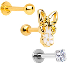 Load image into Gallery viewer, 16G 1/4 Clear Gem Gold Tone Butterfly Cartilage Tragus Set of 3
