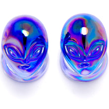Load image into Gallery viewer, Aurora Blue Glass Outer Space Alien Double Flare Plug Set 10mm to 19mm
