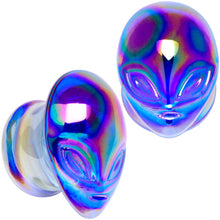 Load image into Gallery viewer, Aurora Blue Glass Outer Space Alien Double Flare Plug Set 10mm to 19mm
