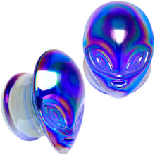 Load image into Gallery viewer, Aurora Blue Glass Outer Space Alien Double Flare Plug Set 10mm to 19mm
