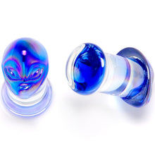 Load image into Gallery viewer, Aurora Blue Glass Outer Space Alien Double Flare Plug Set 10mm to 19mm
