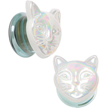 Load image into Gallery viewer, Aurora White Glass Double Flare Kitty Cat Plug Set 6mm to 25mm
