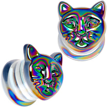 Load image into Gallery viewer, Aurora Black Glass Kitty Cat Double Flare Plug Set 6mm to 25 mm
