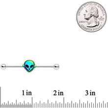 Load image into Gallery viewer, 14G Iridescent Alien Face Industrial Barbell 38mm
