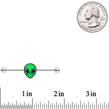 Load image into Gallery viewer, 14G Hypnotic Eye Green Alien Industrial Barbell 38mm

