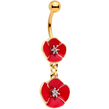 Load image into Gallery viewer, Gold Tone Fashionable Red Flower Chain Dangle Belly Ring
