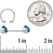 Load image into Gallery viewer, 14G 1/2 9/16 Blue Seashell Twisted Horseshoe Nipple Jewelry Set
