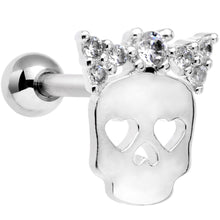 Load image into Gallery viewer, 16G 5/16 Clear Gem Halloween Skull Bow Cartilage Tragus Earring
